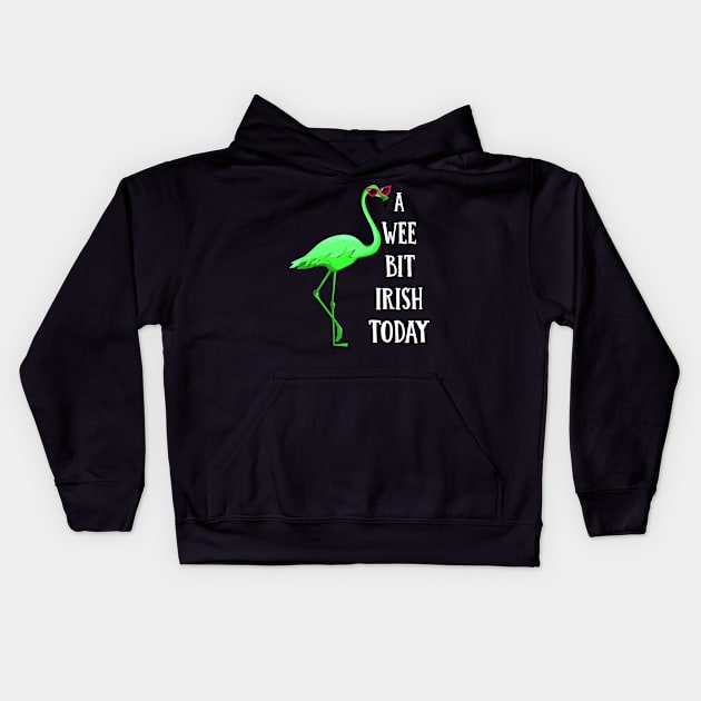 A Wee Bit Irish Today Green Flamingo St Pattys Day Kids Hoodie by Dunnhlpp